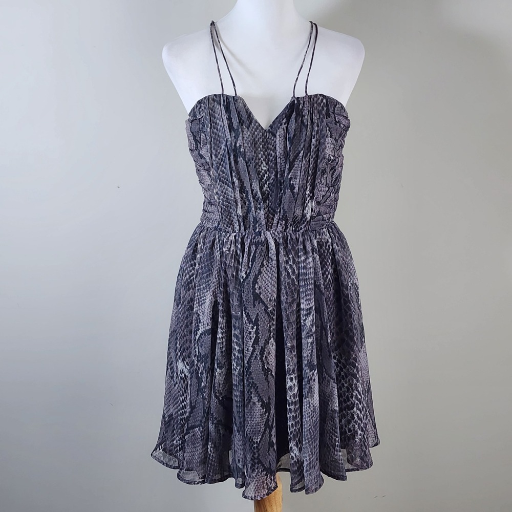 Walter Baker Fit Flare Dress Womens Small Gray Snakeskin Whimsigoth Dainty Chic